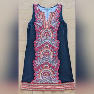 EUC New York & Company Paisley Print Sheath Dress, Size Large, Black Multicolor